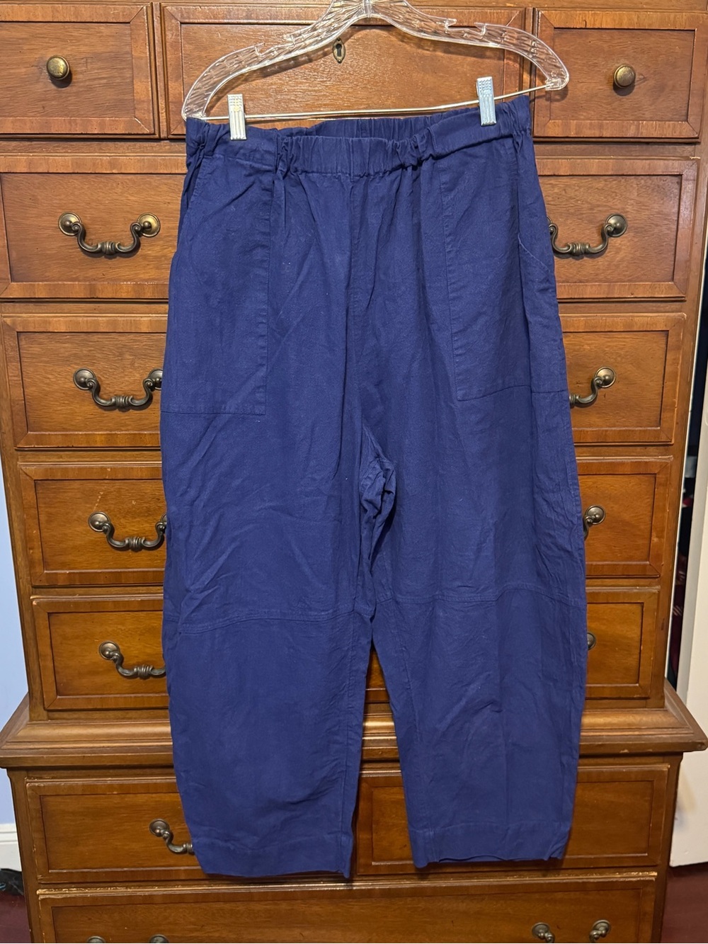 Free People Navy Blue Pull On Barrel Harem Pants Boho Coastal Granola Festival L